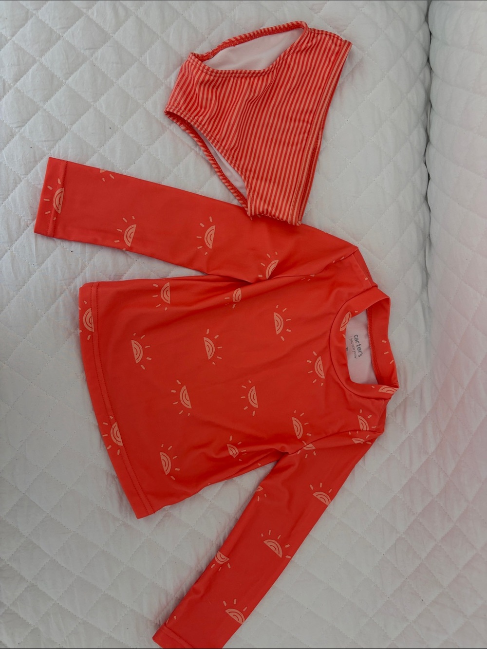 Carter's Coral Long-Sleeve Rash Guard Top with Sun Print